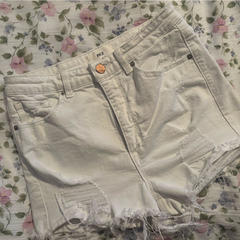 BKE White Distressed Denim Jean Shorts